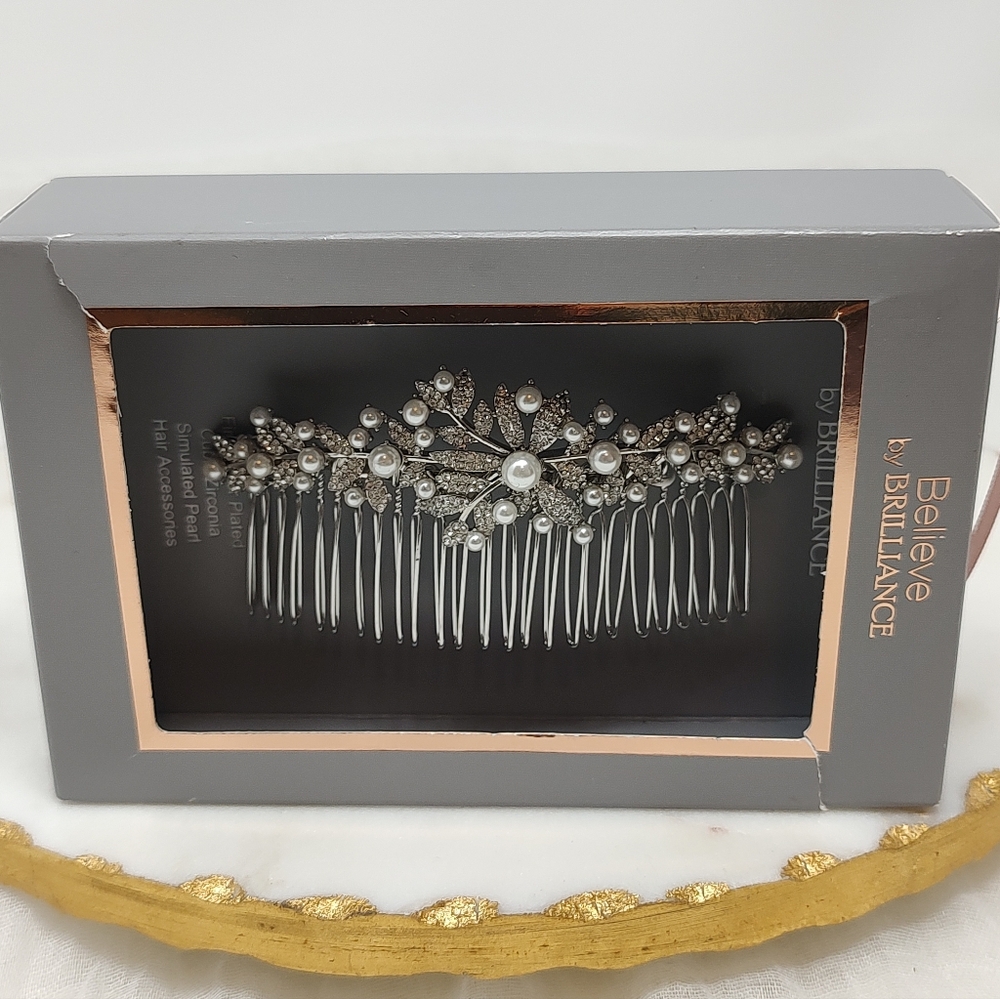 Believe By Brilliance Silver Hair Comb with Pearls
